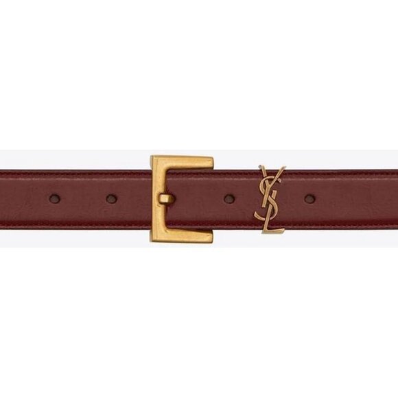 SAINT LAURENT Cassandre Thin Belt with Square Buckle - Red Bordeaux - Picture 1 of 5